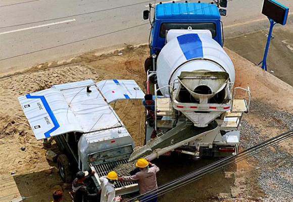 concrete pump trailer on site