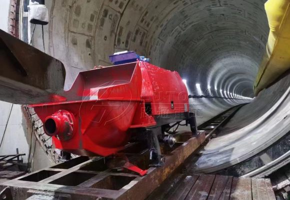 concrete trailer pump on tunnel construction site